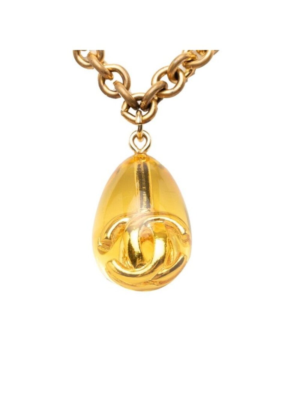 Chanel CC Logo Long Chain Pendant Gold Plated Resin